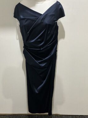 Sophisticated Navy Draped Midi Dress